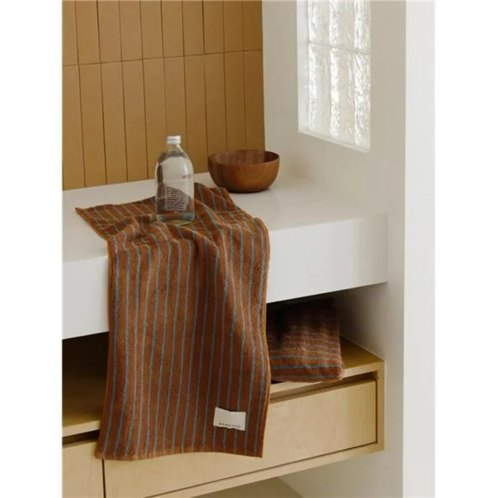 Caramel Striped Cotton Hand Towel Soft Absorbent Luxury Bathroom Face Towel